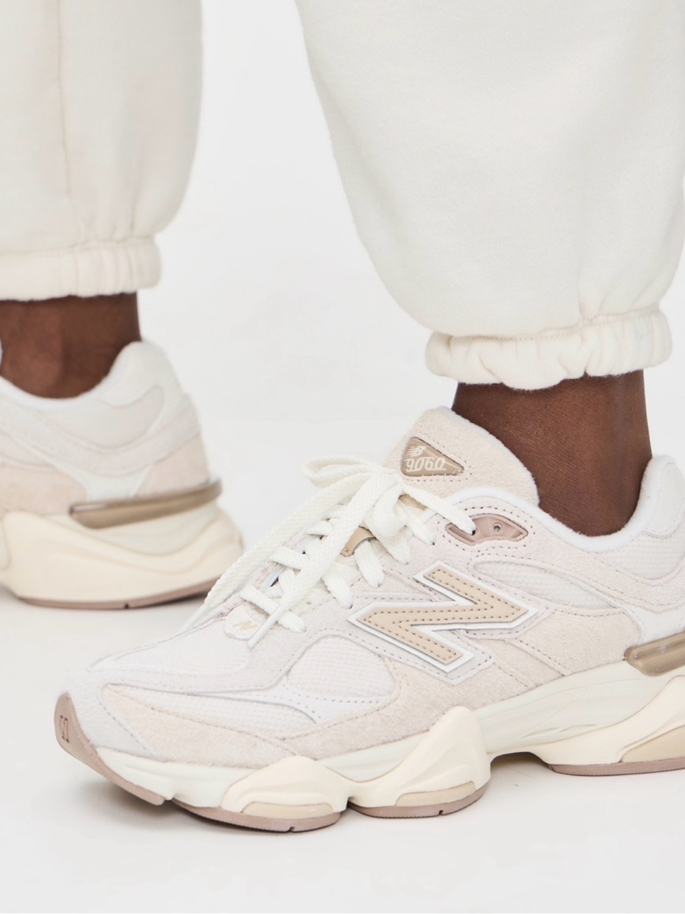 New Balance 9060 Beige Cream Lace-Up Sneakers 7